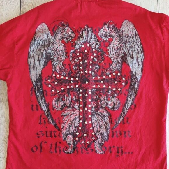 MZ USA embellished cuffed button front shirt sz M - Picture 5 of 8